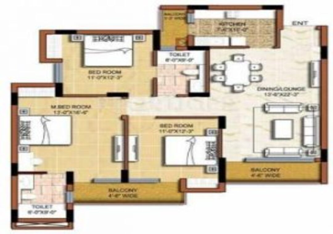 3 BHK Unit Plan of 24K Manor